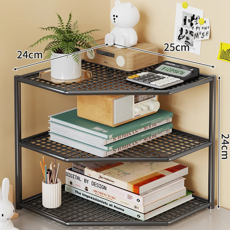 Corner Storage Shelf Powder-Coated Steel Ventilated Mesh 3-Tier