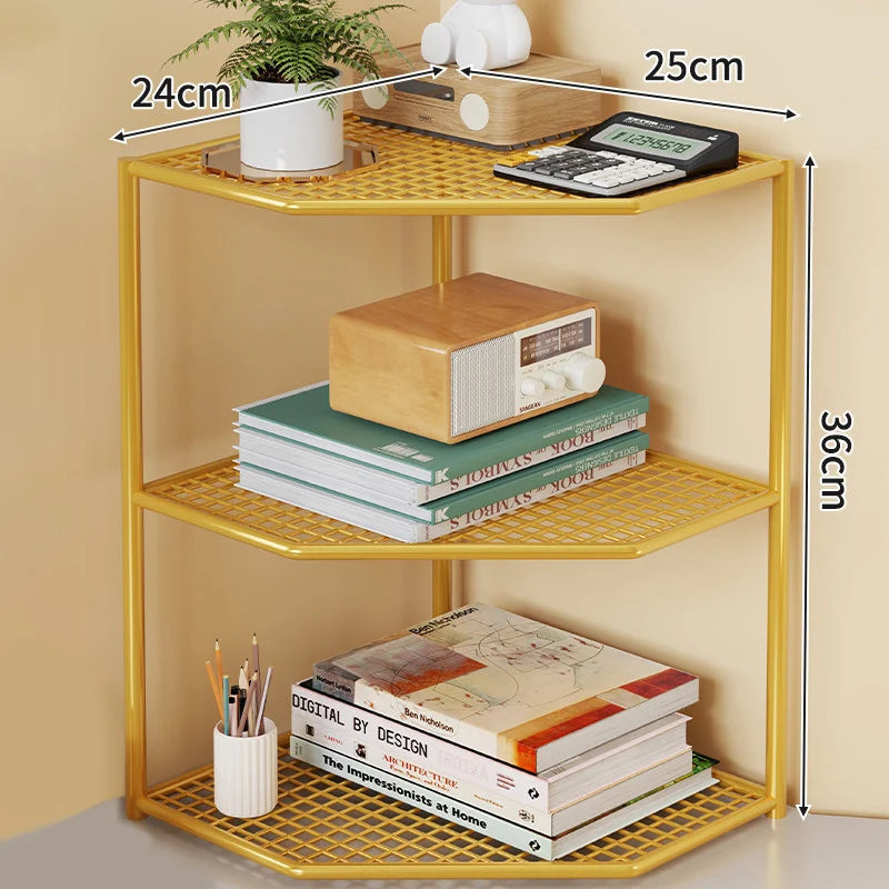 Corner Storage Shelf Powder-Coated Steel Ventilated Mesh 3-Tier