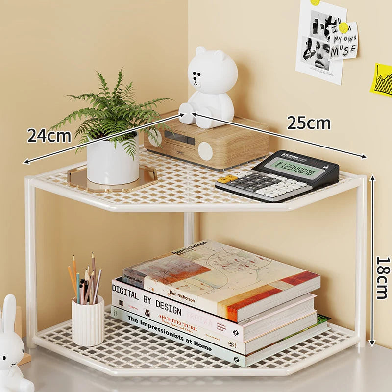 Corner Storage Shelf Powder-Coated Steel Ventilated Mesh 3-Tier