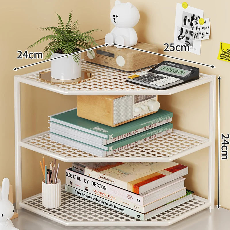 Corner Storage Shelf Powder-Coated Steel Ventilated Mesh 3-Tier