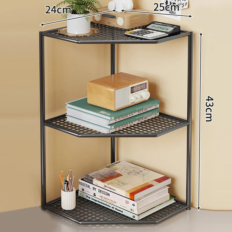 Corner Storage Shelf Powder-Coated Steel Ventilated Mesh 3-Tier