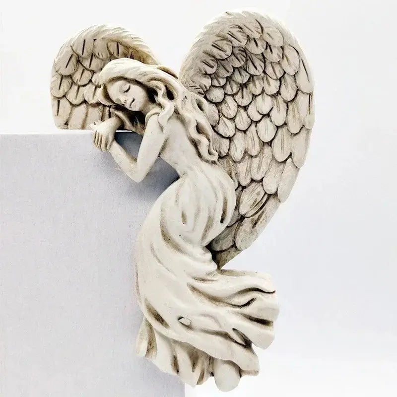 Corner Wall Decor Angel Wing Resin Matte White