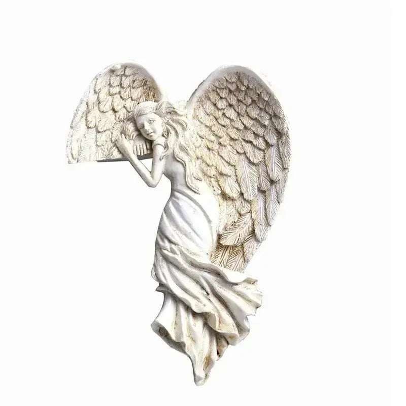 Corner Wall Decor Angel Wing Resin Matte White