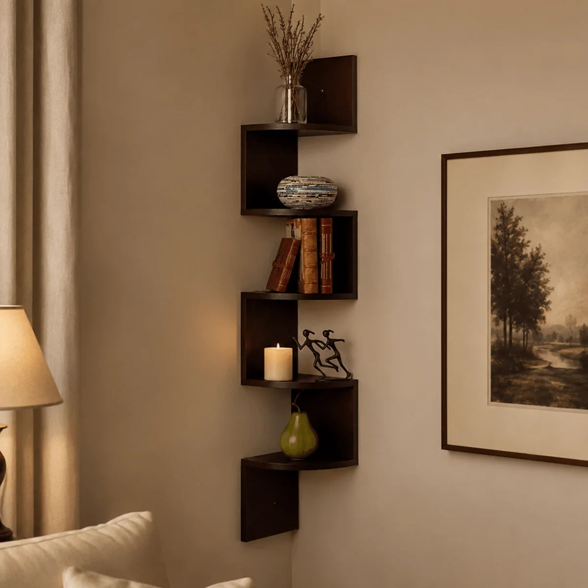 Corner Wall Shelf Multi-Tier Space-Saving MDF Storage