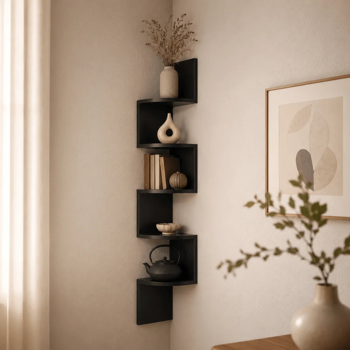 Corner Wall Shelf Multi-Tier Space-Saving MDF Storage