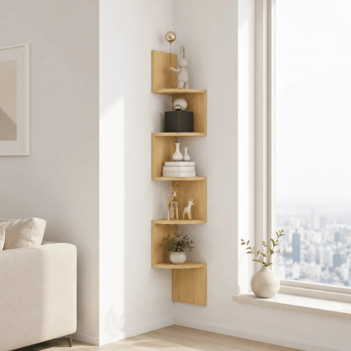 Corner Wall Shelf Zigzag Design 5-Tier Space-Saving Display