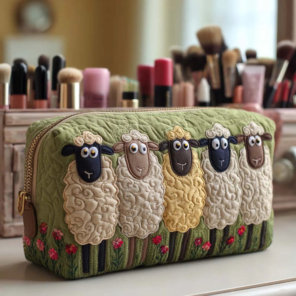 Cosmetic Bag Quilted Padded Sheep Design