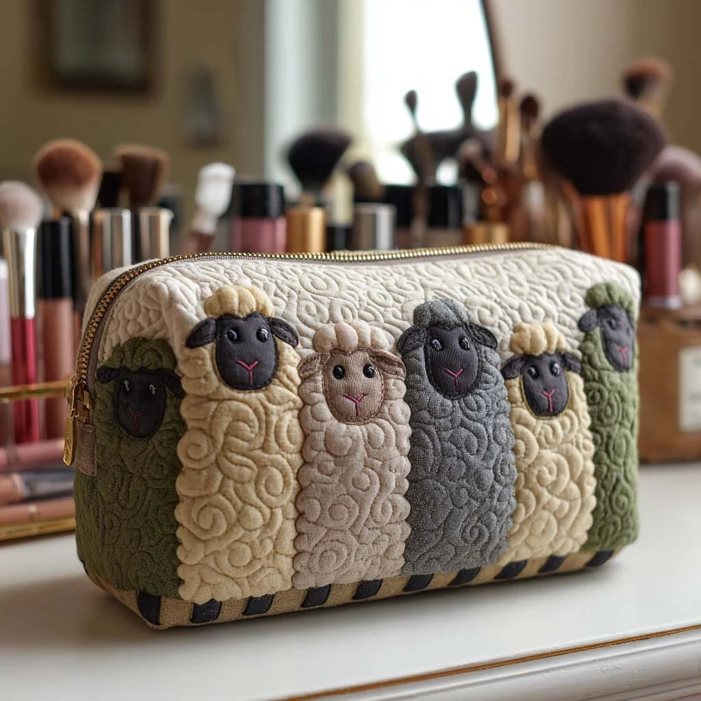 Cosmetic Bag Quilted Padded Sheep Design