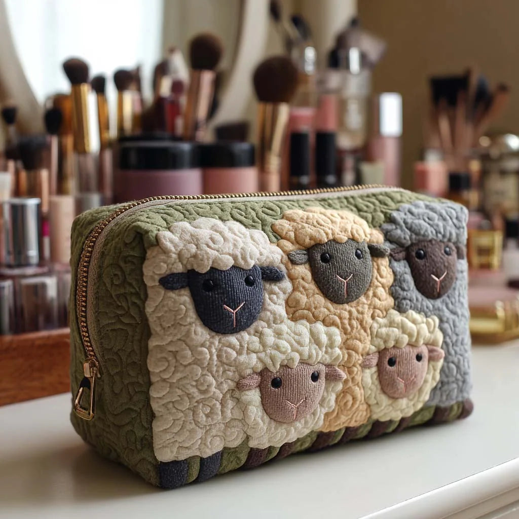 Cosmetic Bag Quilted Padded Sheep Design