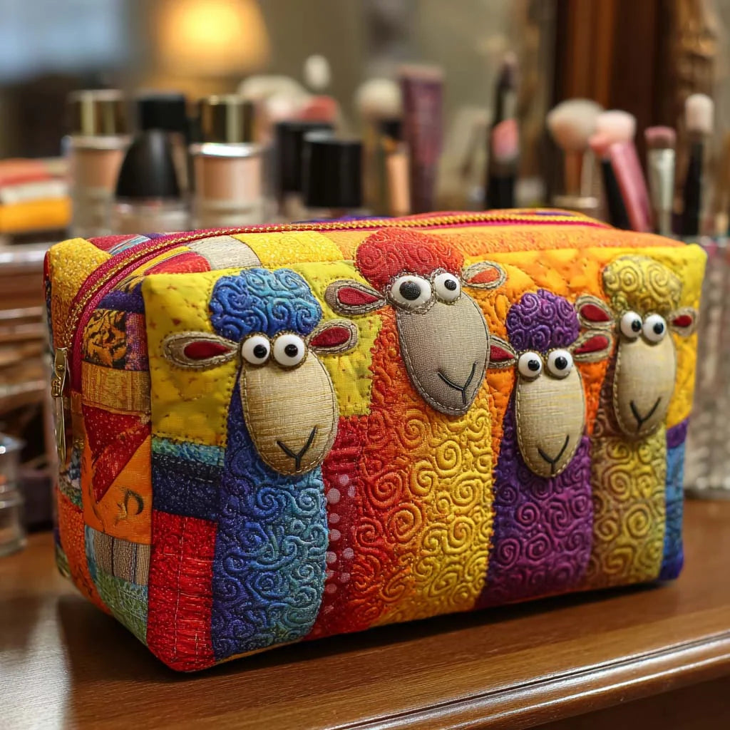 Cosmetic Bag Quilted Padded Sheep Design