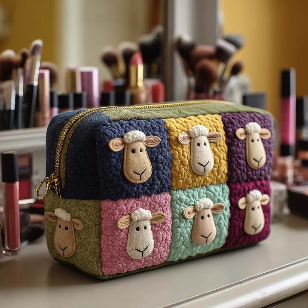 Cosmetic Bag Quilted Padded Sheep Design