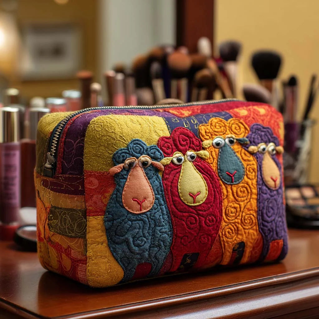 Cosmetic Bag Quilted Padded Sheep Design