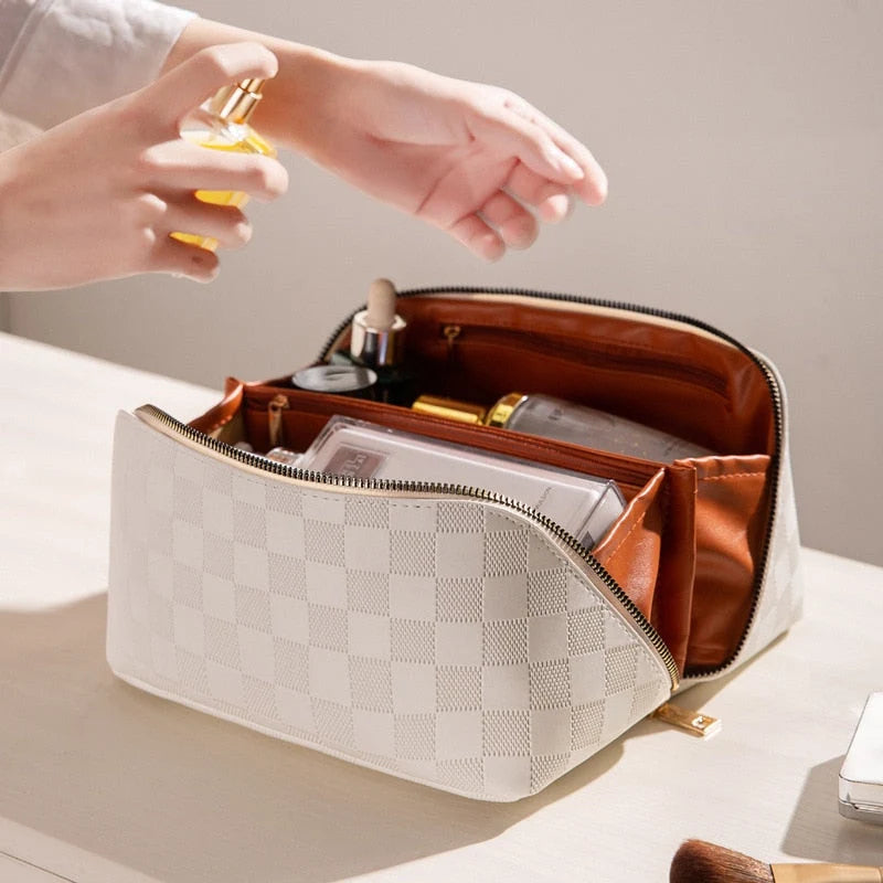 Cosmetic Organizer Water-Repellent PU Leather Multiple Compartments