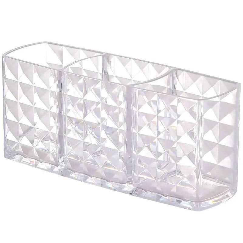 Cosmetic Storage Box Transparent 3 Compartments Diamond Pattern