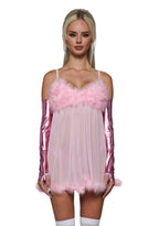 Costume Set Sheer Feather-Trim Nightie 3-Piece