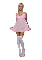 Costume Set Sheer Feather-Trim Nightie 3-Piece