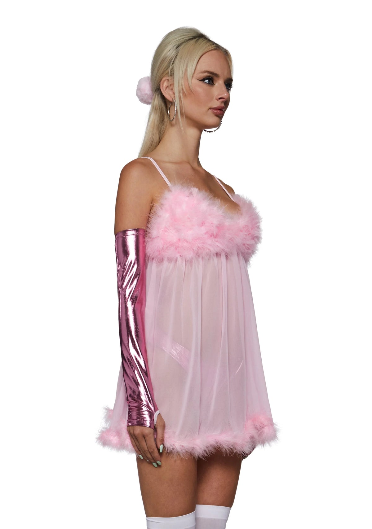 Costume Set Sheer Feather-Trim Nightie 3-Piece