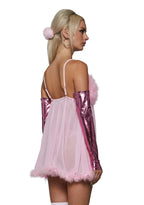 Costume Set Sheer Feather-Trim Nightie 3-Piece