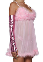 Costume Set Sheer Feather-Trim Nightie 3-Piece