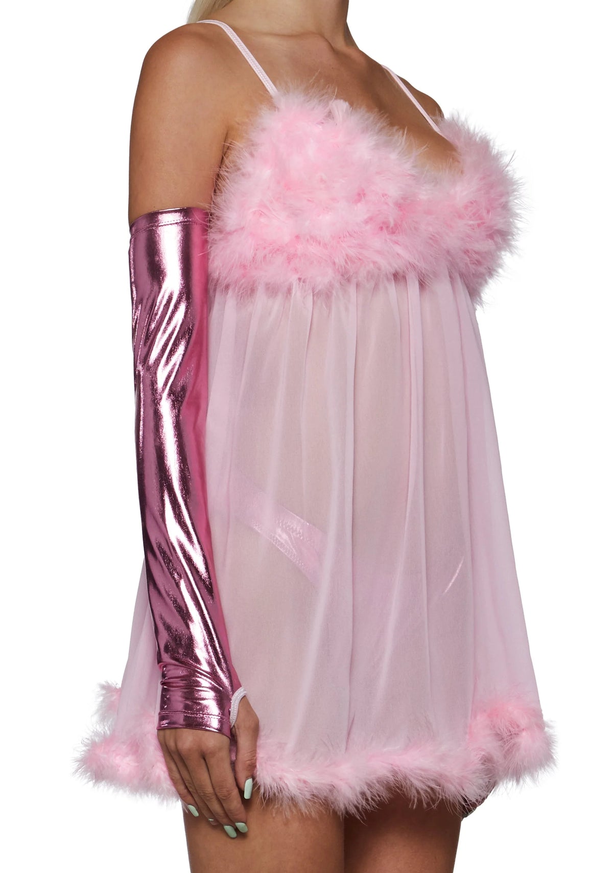 Costume Set Sheer Feather-Trim Nightie 3-Piece