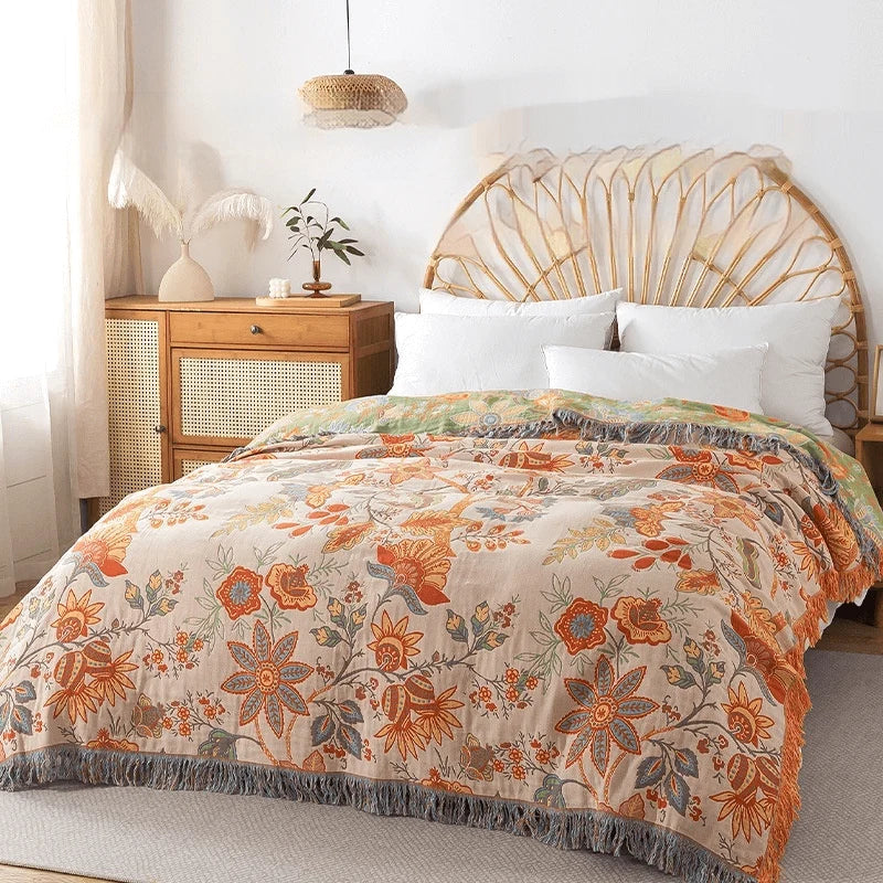 Cotton Blanket Reversible Jacquard Lightweight Breathable
