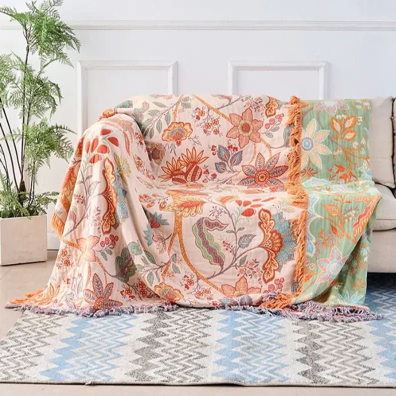 Cotton Blanket Reversible Jacquard Lightweight Breathable