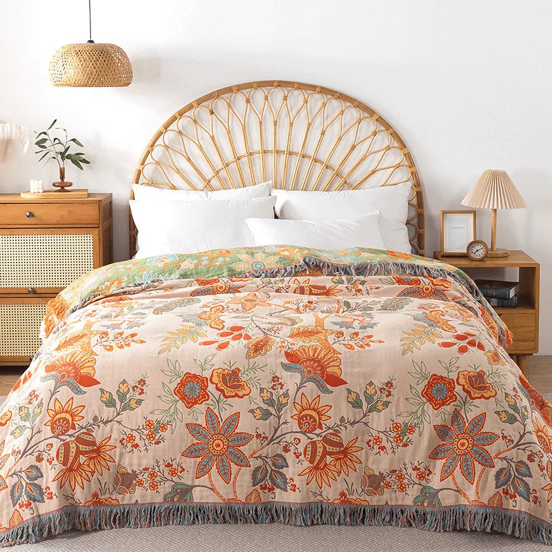 Cotton Blanket Reversible Jacquard Lightweight Breathable