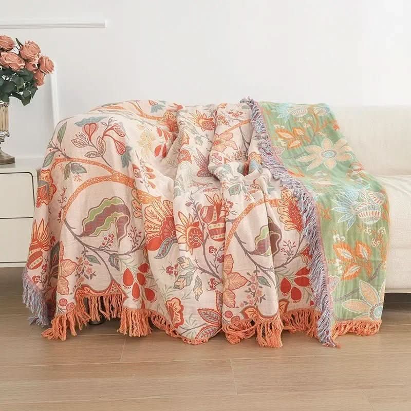 Cotton Blanket Reversible Jacquard Lightweight Breathable