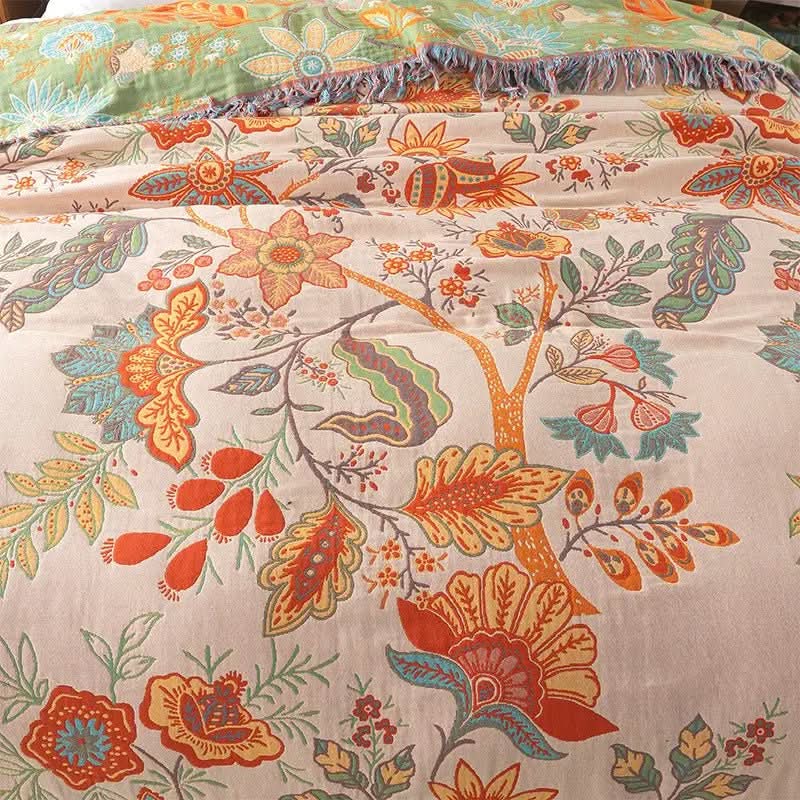 Cotton Blanket Reversible Jacquard Lightweight Breathable