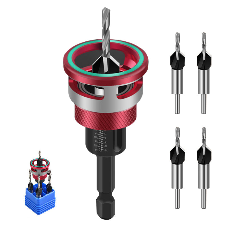 Countersink Drill Bit Set Adjustable Depth Stop & Laser Scale
