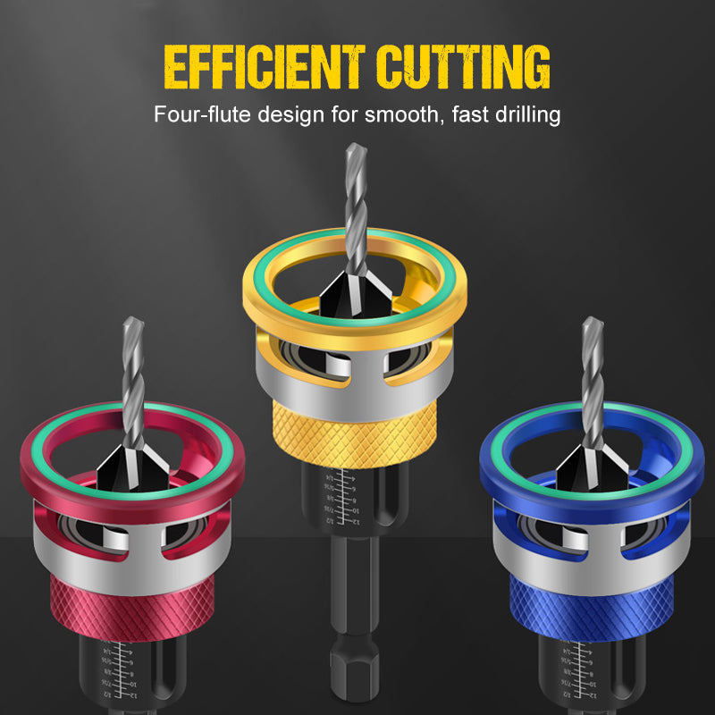 Countersink Drill Bit Set Adjustable Depth Stop & Laser Scale