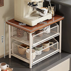 Countertop Organizer Two Pull-Out Mesh Baskets Wood Top