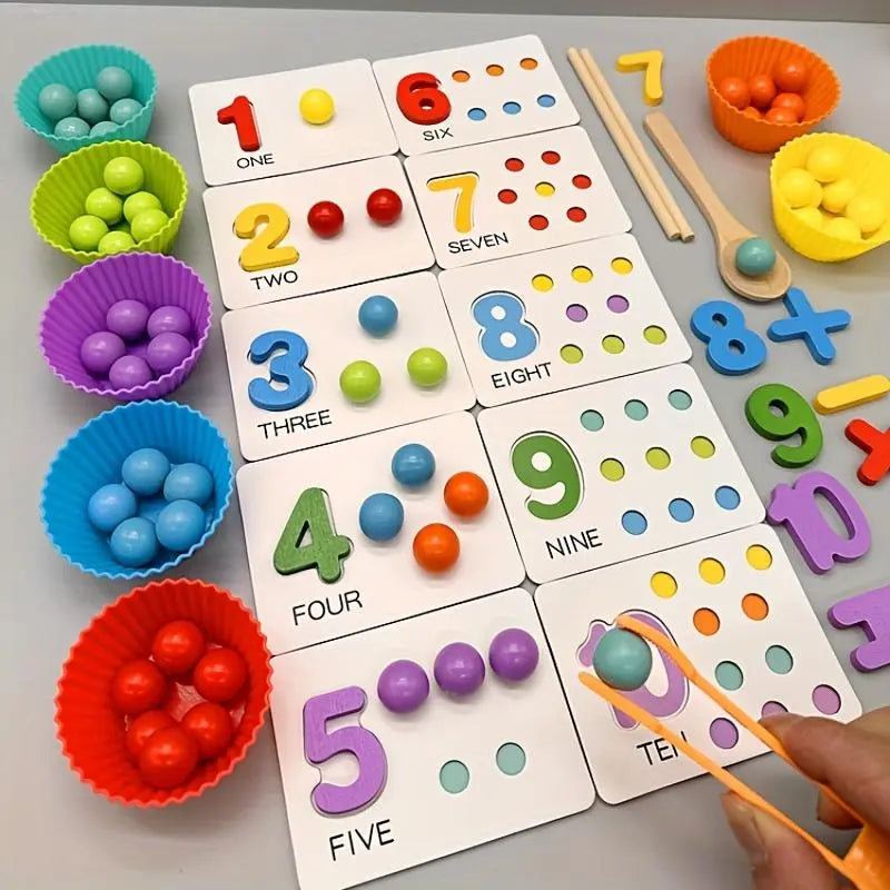 Counting Beads Set Wooden Beads & Tools With Storage