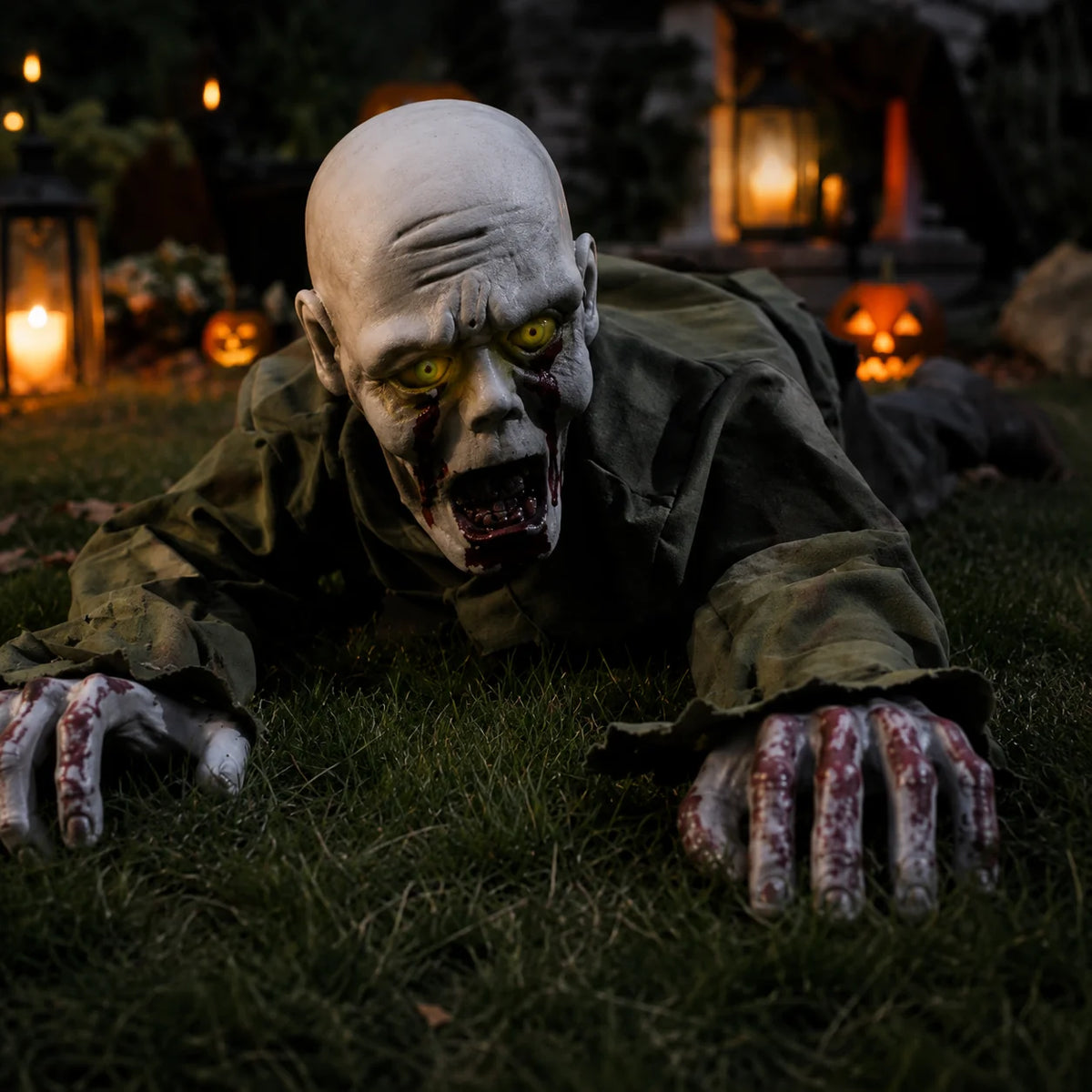Crawling Zombie Figure Motion-Activated Glowing Eyes & Sound