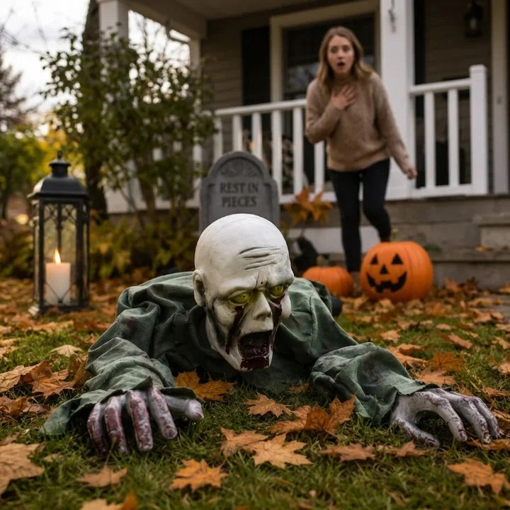 Crawling Zombie Figure Motion-Activated Glowing Eyes & Sound
