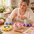 Crochet Kit Flower Coasters & Basket Mercerized Cotton