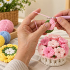 Crochet Kit Flower Coasters & Basket Mercerized Cotton