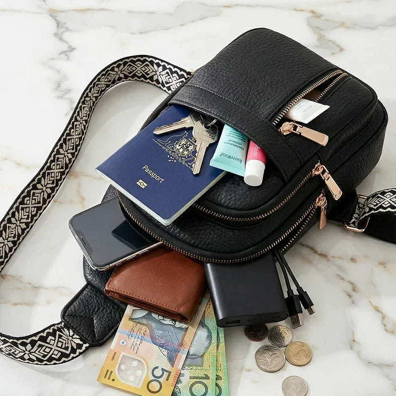 Crossbody Bag 5 Compartments Adjustable Strap Hidden Rear Pocket
