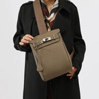Crossbody Bag Structured Leather Adjustable Strap Buckle Closure