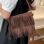 Crossbody Bag Suede Fringe Adjustable Strap & Zip Closure