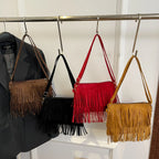 Crossbody Bag Suede Fringe Adjustable Strap & Zip Closure