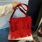 Crossbody Bag Suede Fringe Adjustable Strap & Zip Closure