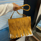 Crossbody Bag Suede Fringe Adjustable Strap & Zip Closure