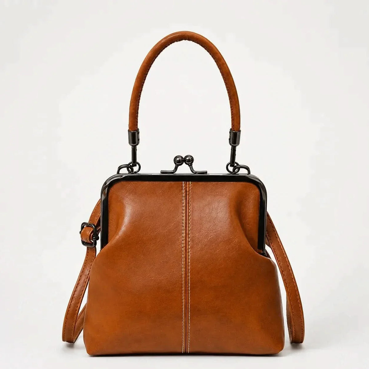 Crossbody Bag Vintage Kiss-Lock Top Handle & Crossbody Strap