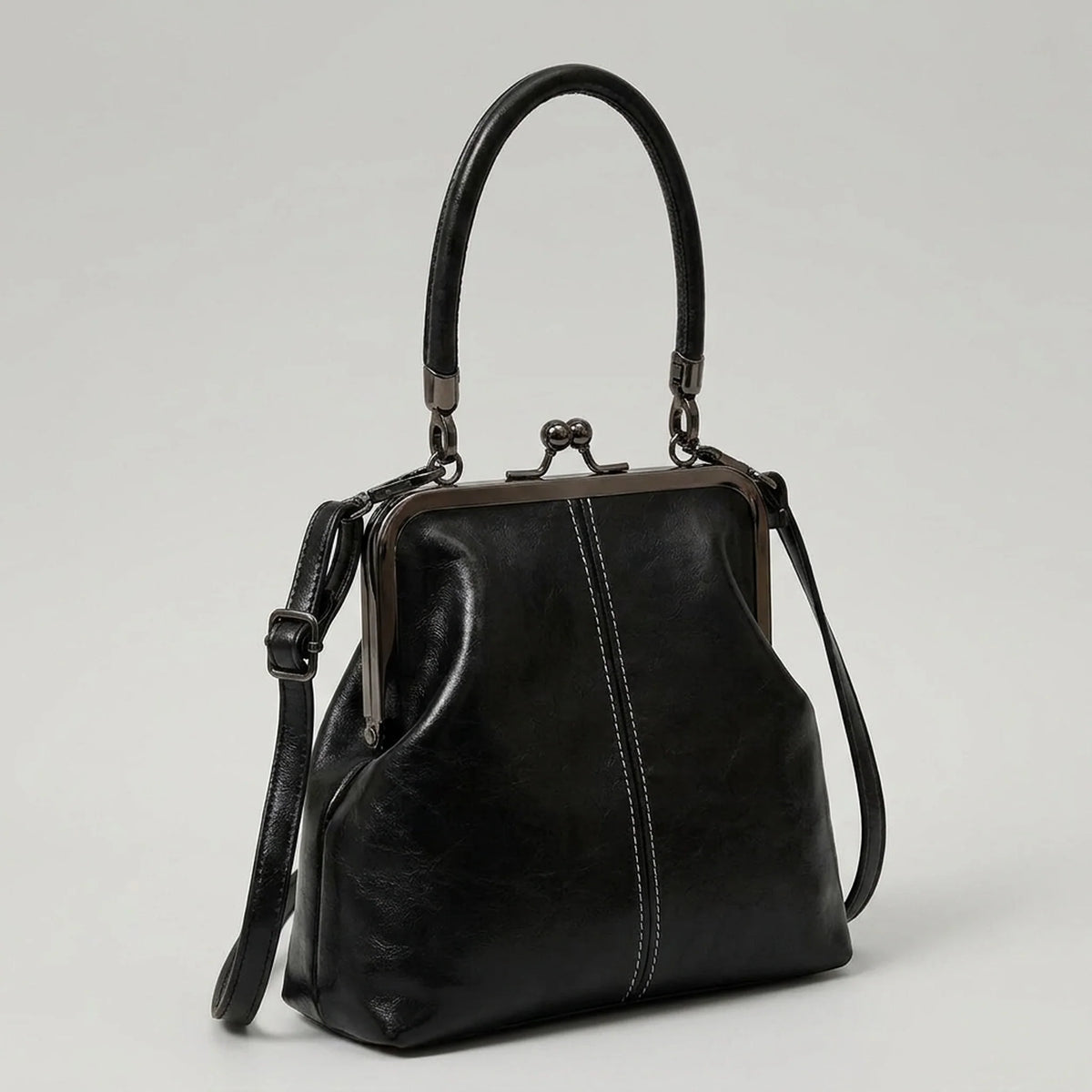Crossbody Bag Vintage Kiss-Lock Top Handle & Crossbody Strap