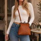 Crossbody Bag Vintage Kiss-Lock Top Handle & Crossbody Strap