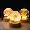 Crystal Ball Lamp 3D Floral Wood Base Warm White
