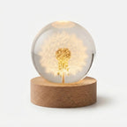 Crystal Ball Lamp 3D Floral Wood Base Warm White