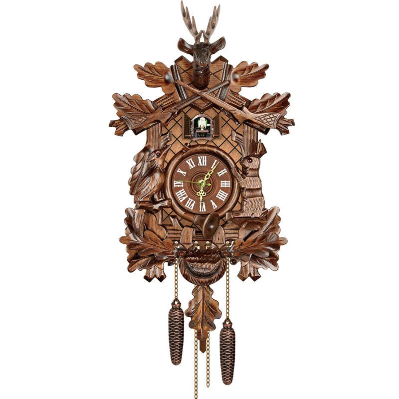 Cuckoo Clock Hand-Painted Wood Moving Figures & Swinging Pendulum
