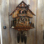 Cuckoo Clock Hand-Painted Wood Moving Figures & Swinging Pendulum
